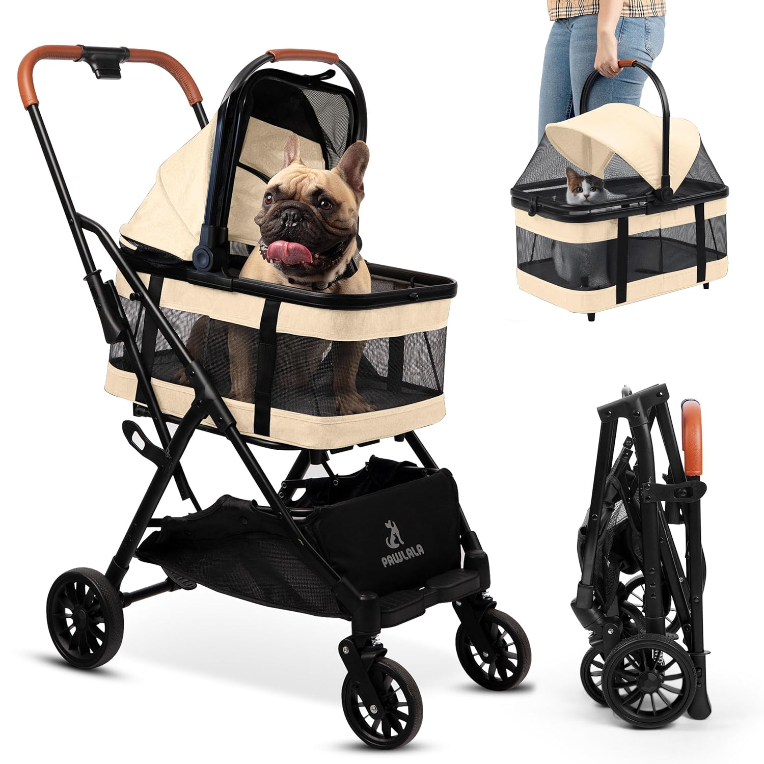 Pet Stroller Carrier - Pet Stroller with Detachable Carrier -