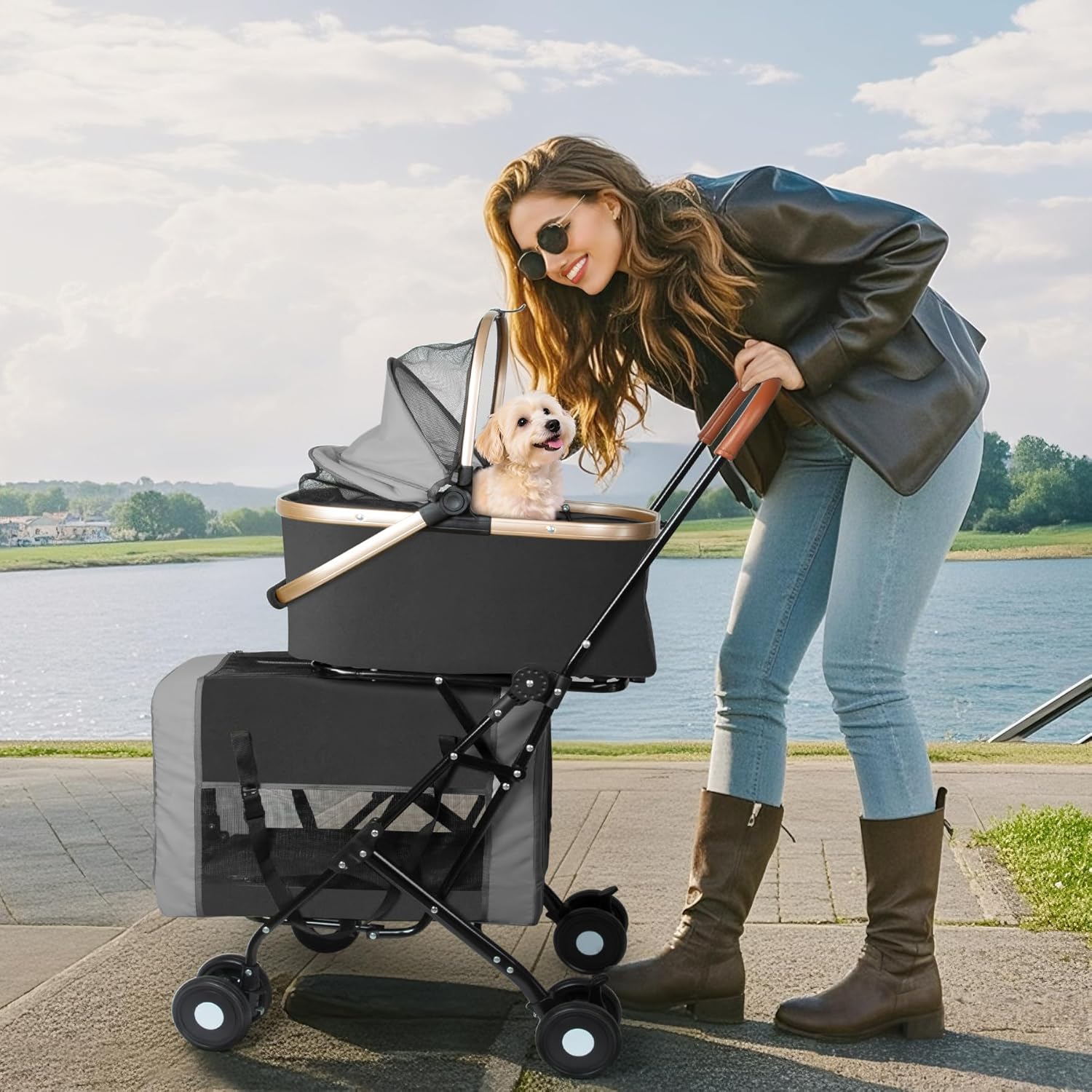 Double Pet Stroller for Dogs a - Pet Stroller Carrier 评论和价格