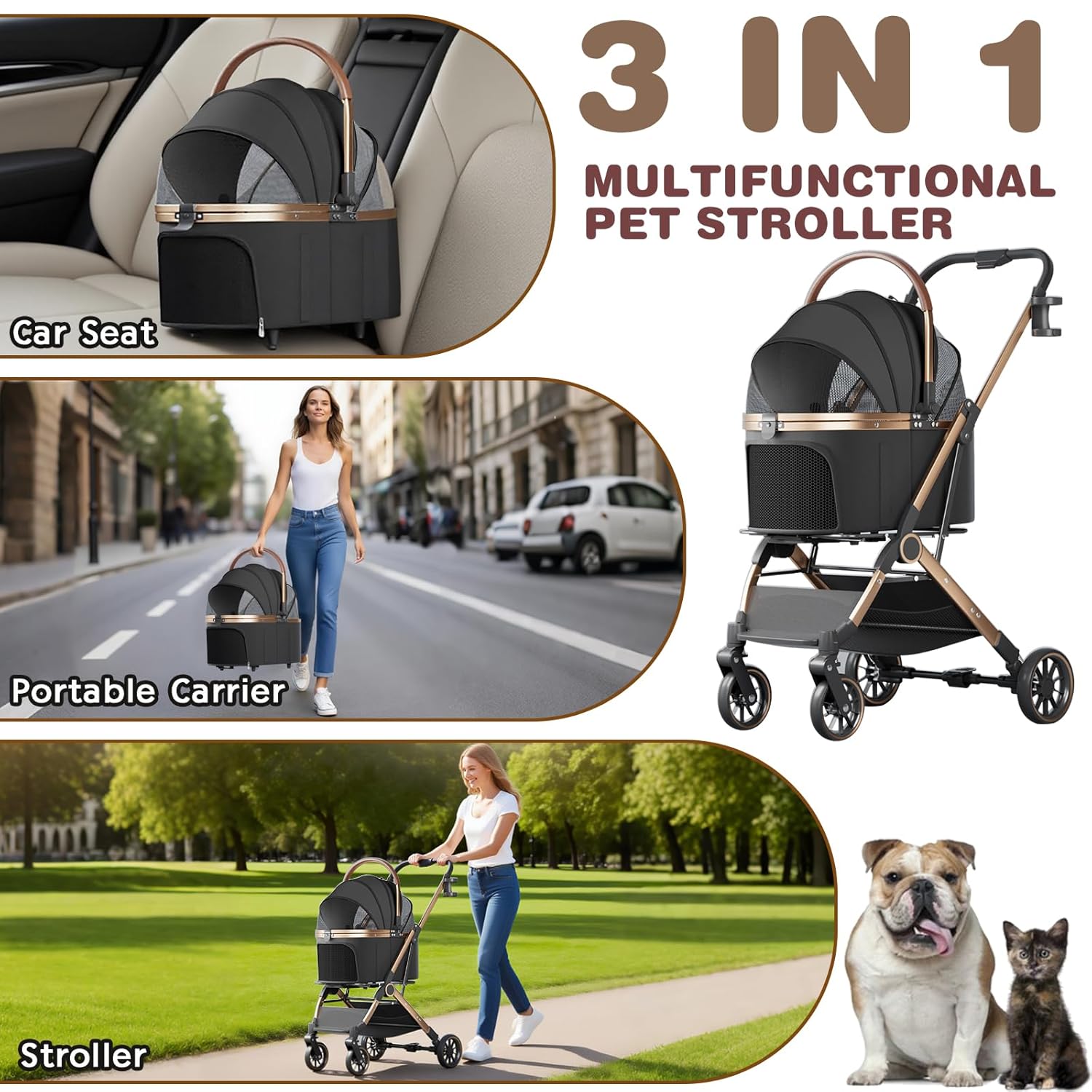 4 Wheels Pet Stroller for Smal - Pet Stroller Carrier 评论和价格
