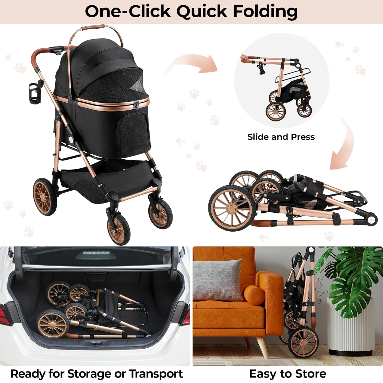 Foldable Pet Stroller for Medi - Pet Stroller Carrier 评论和价格