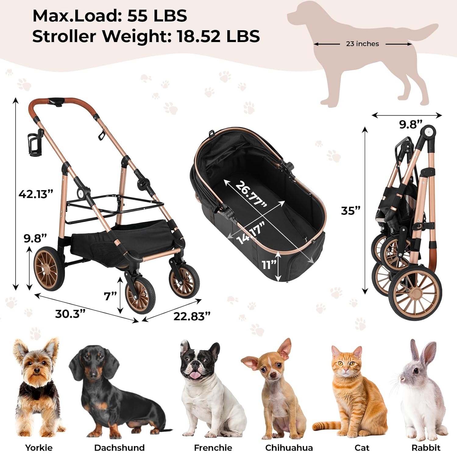 Foldable Pet Stroller for Medi - Pet Stroller Carrier 评论和价格