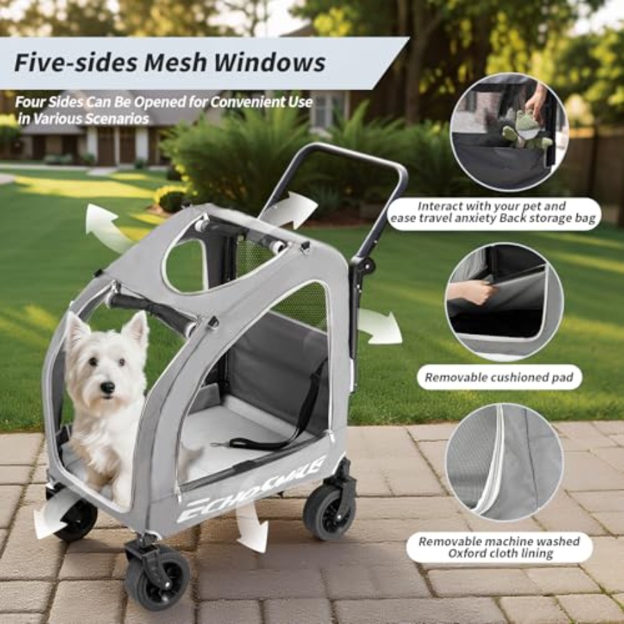 EchoSmile 4 Wheels Pet Strolle - Pet Stroller Carrier 评论和价格